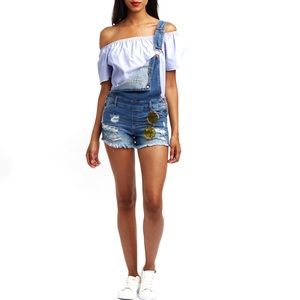 Refuge denim jean shortalls distressed